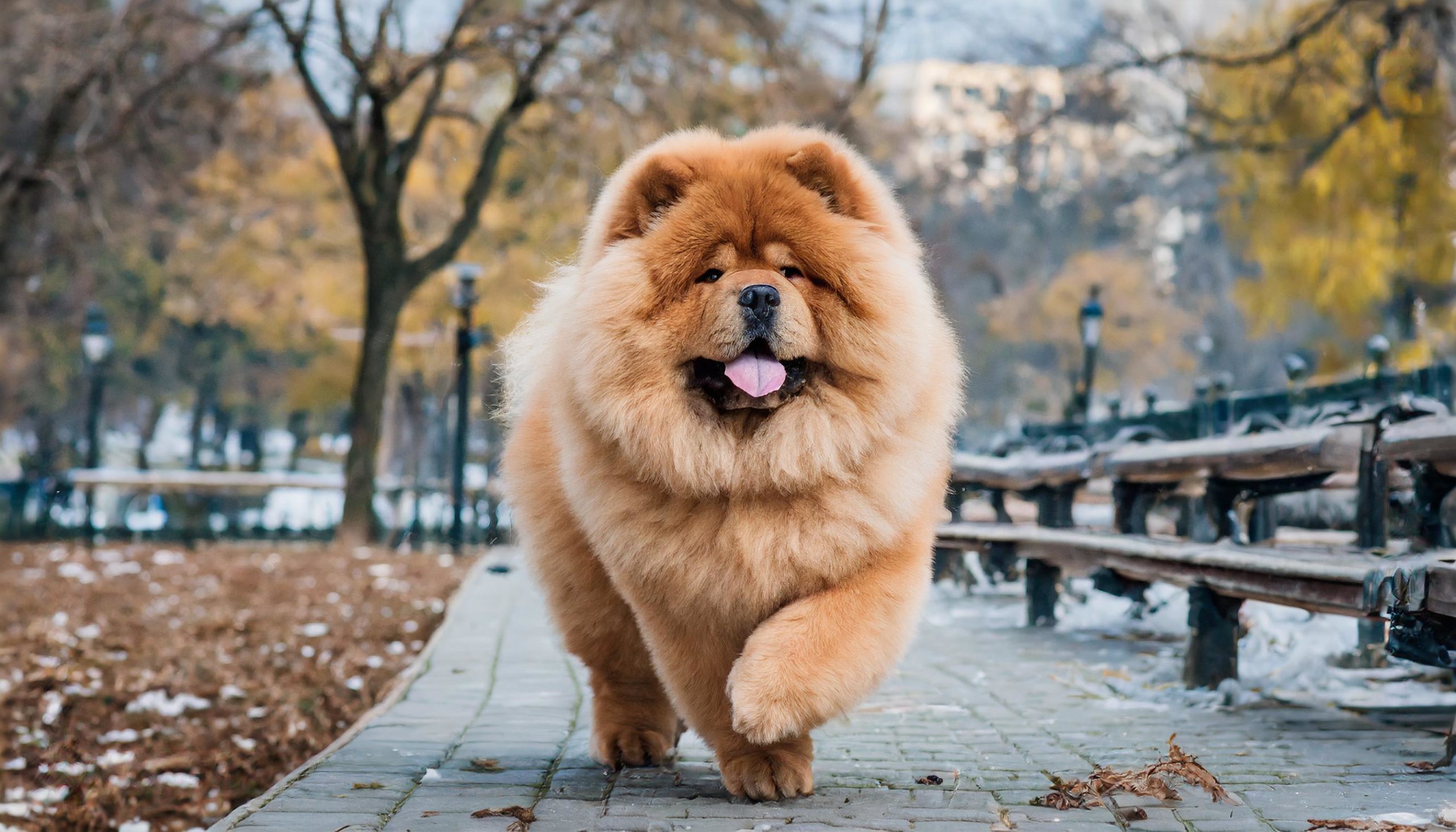 The Chow chow enjoying his daily walk through the park